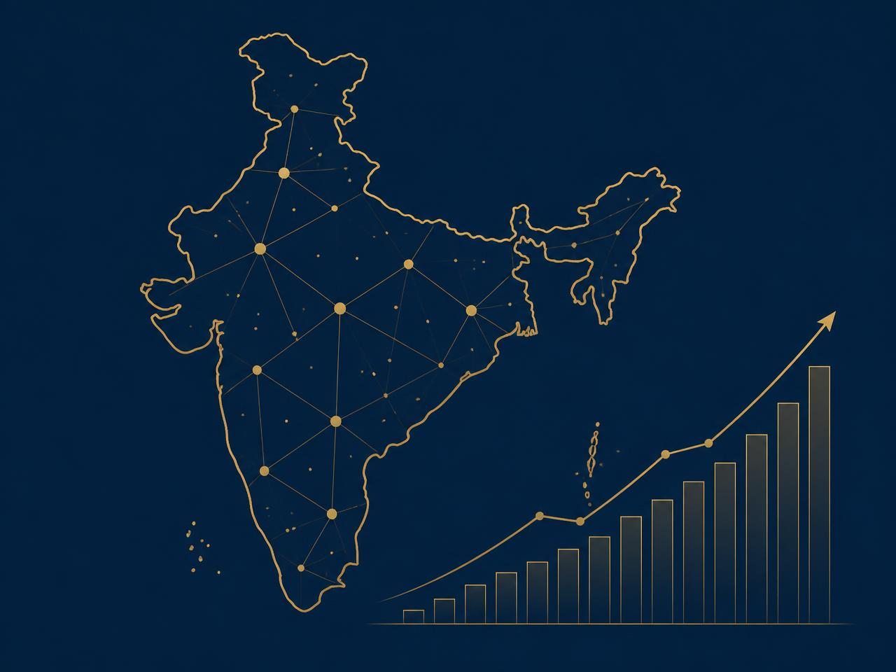Outline map of India with an ascending growth chart, representing India's alternative investment universe
